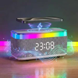 Multifunctional Wireless Charging Adapter with Bluetooth Speaker, Ambient Light, Smart Bedside Lamp, and Alarm Clock, Suitable for Aesthetic Room Decor