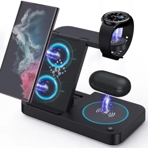 4-in-1 Multifunctional Wireless Charging Stand with Holder, Quick-Folding Charging Station Stand, Portable, for Phones, Watches, and Earbuds