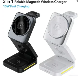 3-in-1 Wireless Charger, Portable Wireless Charging Stand for Phones, Watches, and Earbuds, Fast Charging