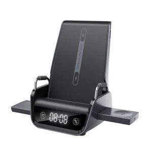 4-in-1 Magnetic Wireless Charger – Fast-Charging Foldable Stand for Earbuds, Watches, and Phones with Clock Function