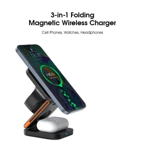 3-in-1 Wireless Charging Station, Magnetic Foldable Wireless Charger for Multiple Devices