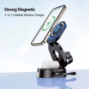 4-in-1 Foldable Magnetic Wireless Charging Station for Fast Phone Charging, Desktop Charger Stand